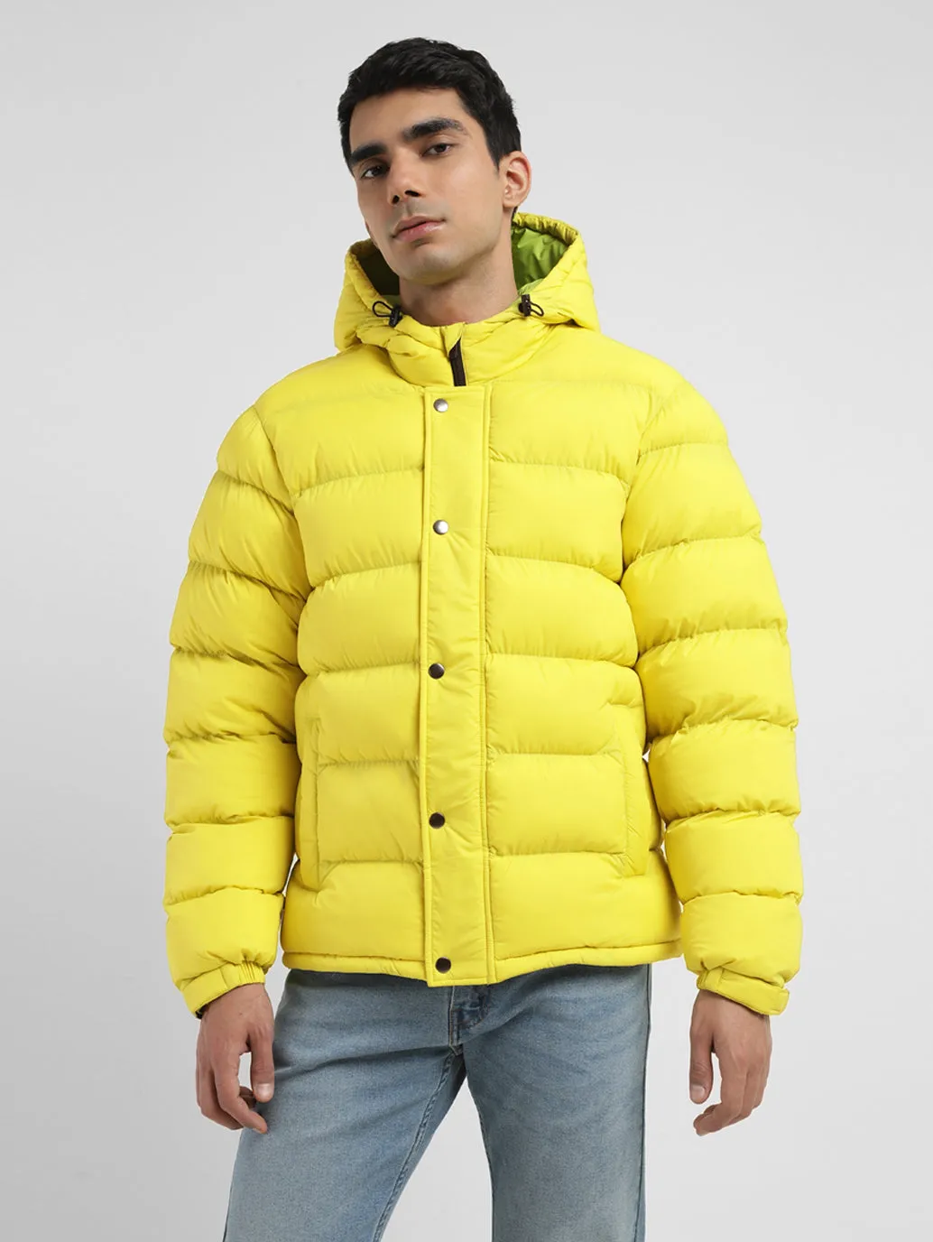 Men's Solid Yellow Quilted Jacket