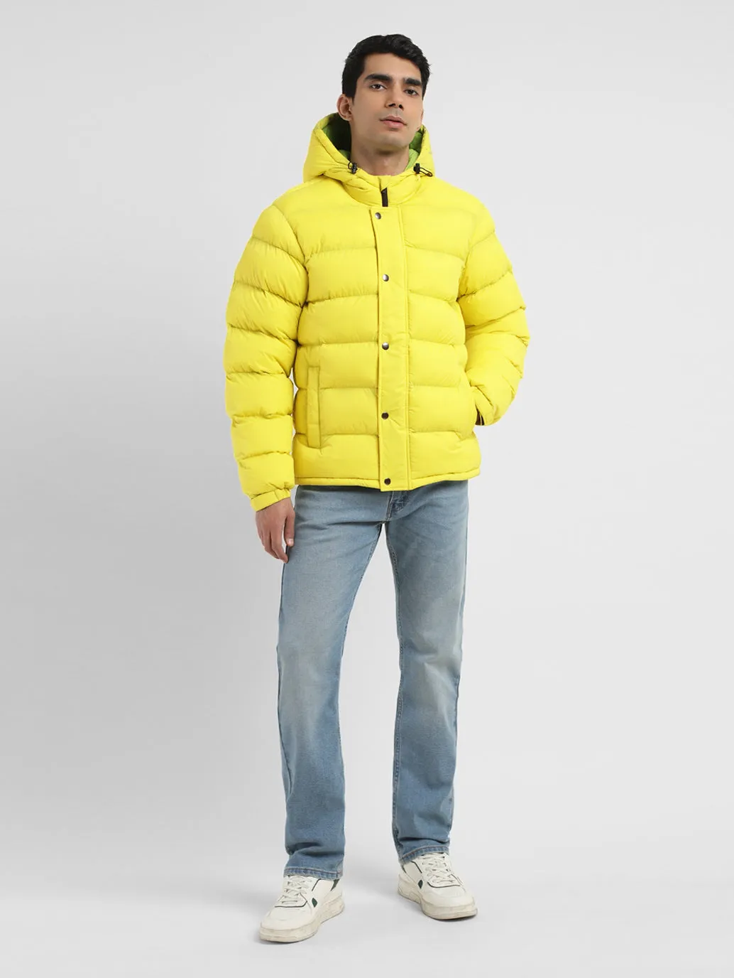 Men's Solid Yellow Quilted Jacket