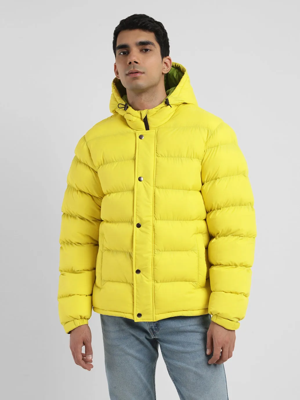 Men's Solid Yellow Quilted Jacket