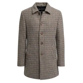 Men's Tan Brown Wool Blend Overcoat Jacket Dogtooth Tweed Coat