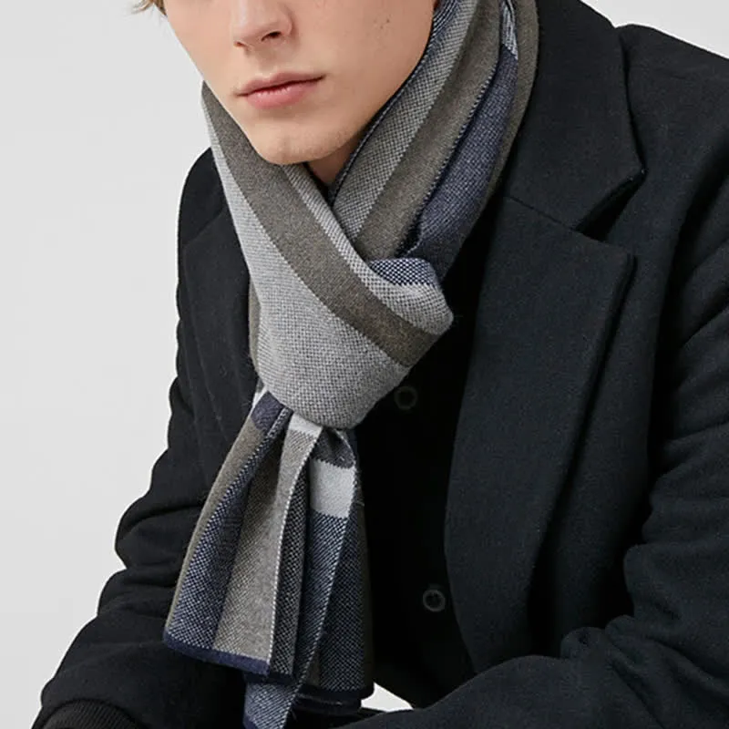 Men's Winter Classical Warm Plaid Stripe Scarf