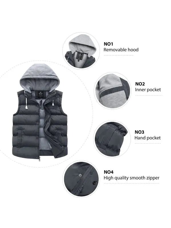 Men's Winter Quilted Vest Removable Hooded Sleeveless Gilet