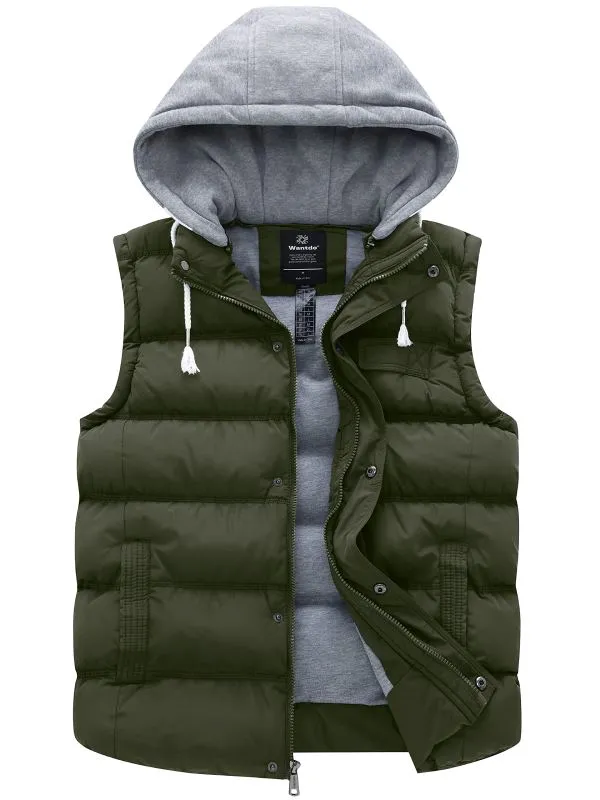 Men's Winter Quilted Vest Removable Hooded Sleeveless Gilet