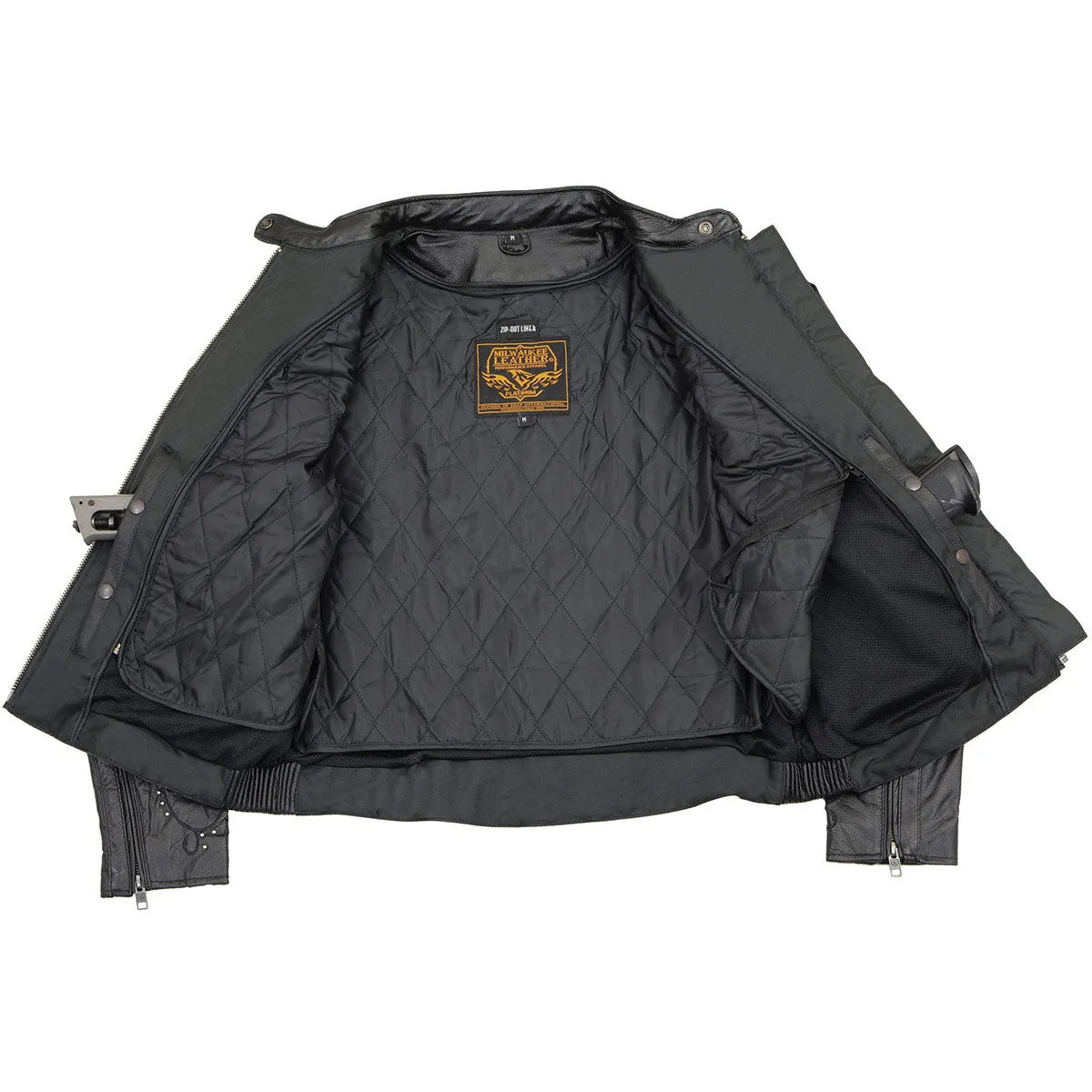 Milwaukee Leather ML1952 Women's Black 'Embroidered Wing and Stud Design' Leather Scooter Jacket