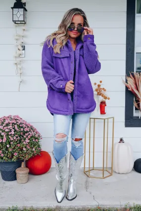 Minnesota Mix Sherpa and Faux Suede Shacket - Purple