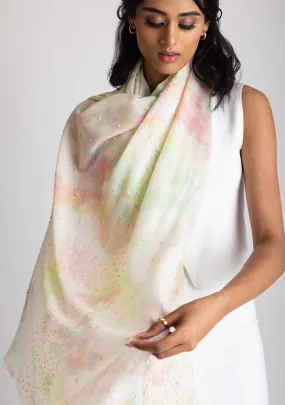 Multi-Pastel Cashmere Scarf with Ivory Pearls