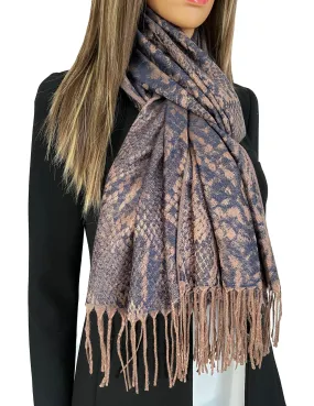 NAVY BRONZE LARGE SNAKESKIN PRINT REVERSIBLE PASHMINA SHAWL SCARF