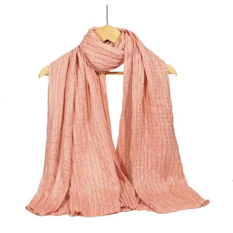 New Women Cotton-Viscose Pleated Shiny Scarf Hijab