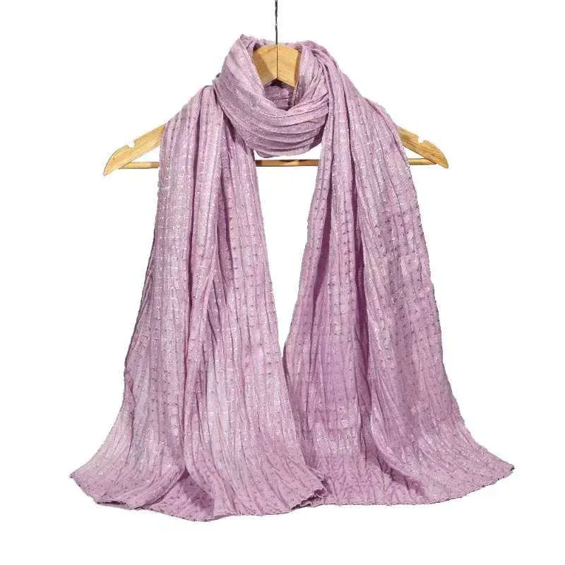 New Women Cotton-Viscose Pleated Shiny Scarf Hijab