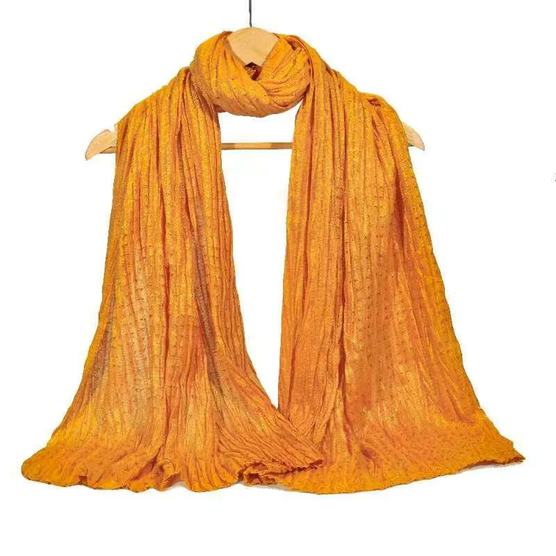 New Women Cotton-Viscose Pleated Shiny Scarf Hijab