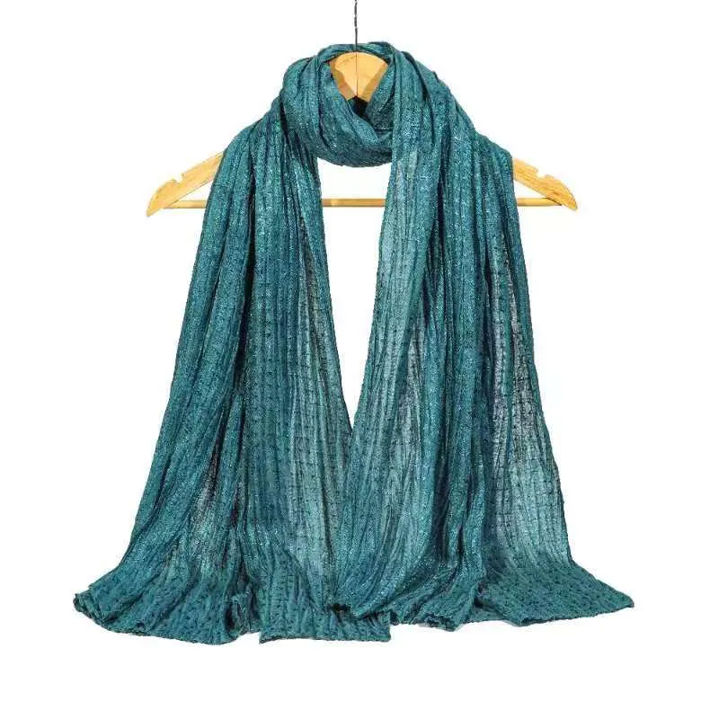 New Women Cotton-Viscose Pleated Shiny Scarf Hijab