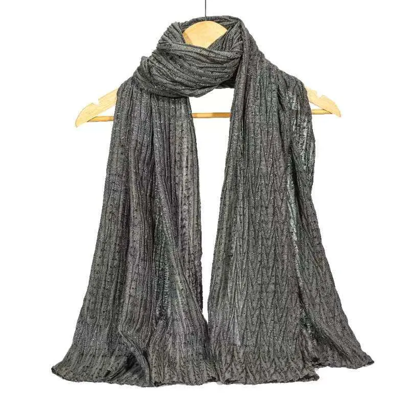 New Women Cotton-Viscose Pleated Shiny Scarf Hijab