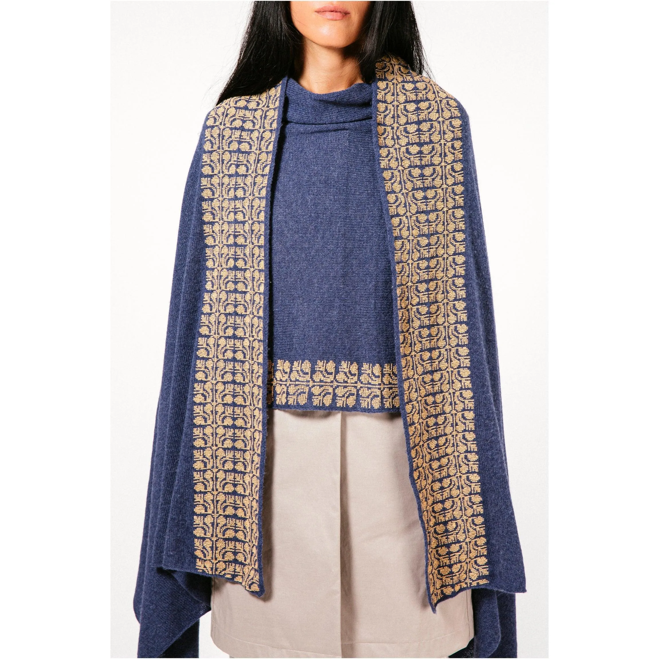 NOTTE BLUE CASHMERE PONCHO