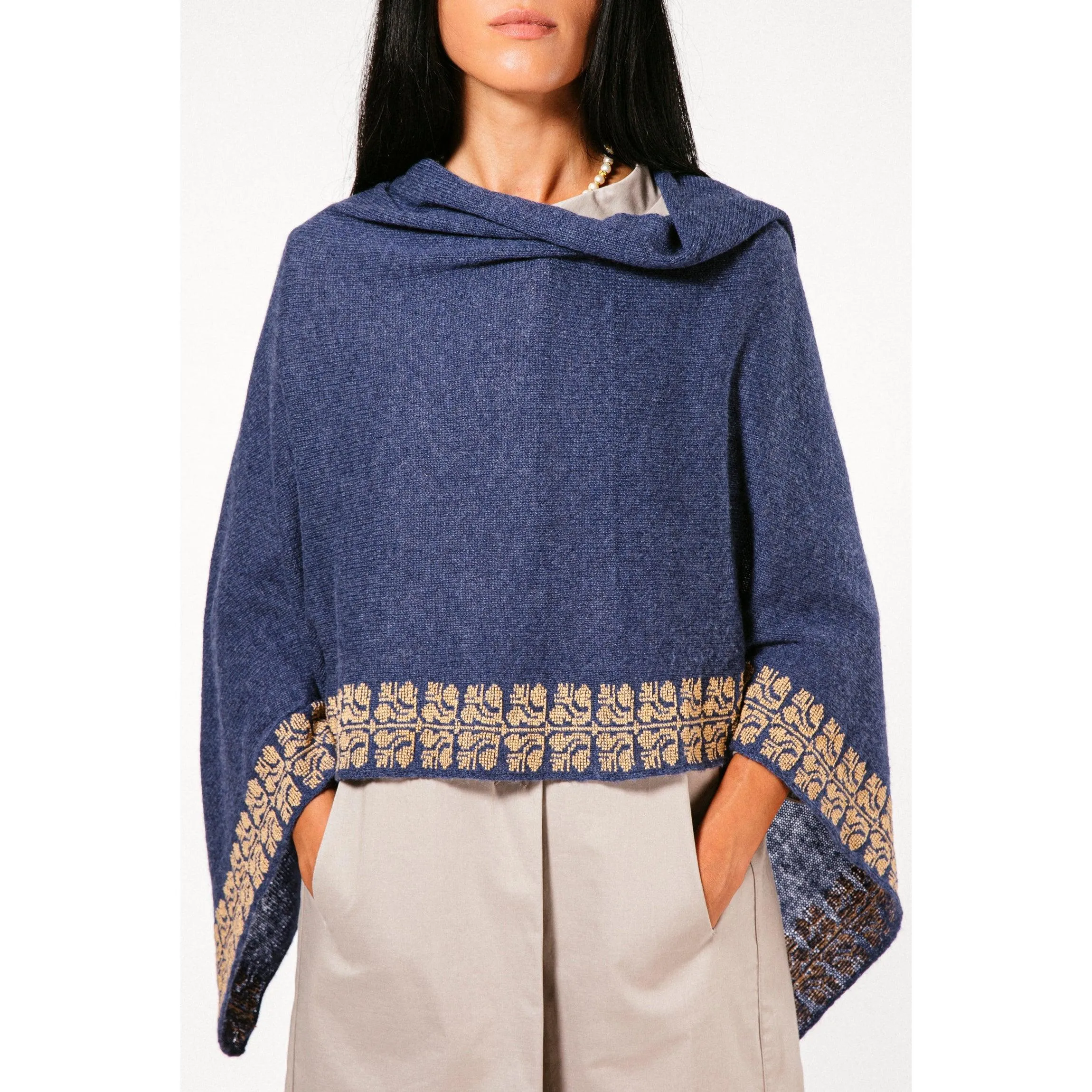 NOTTE BLUE CASHMERE PONCHO