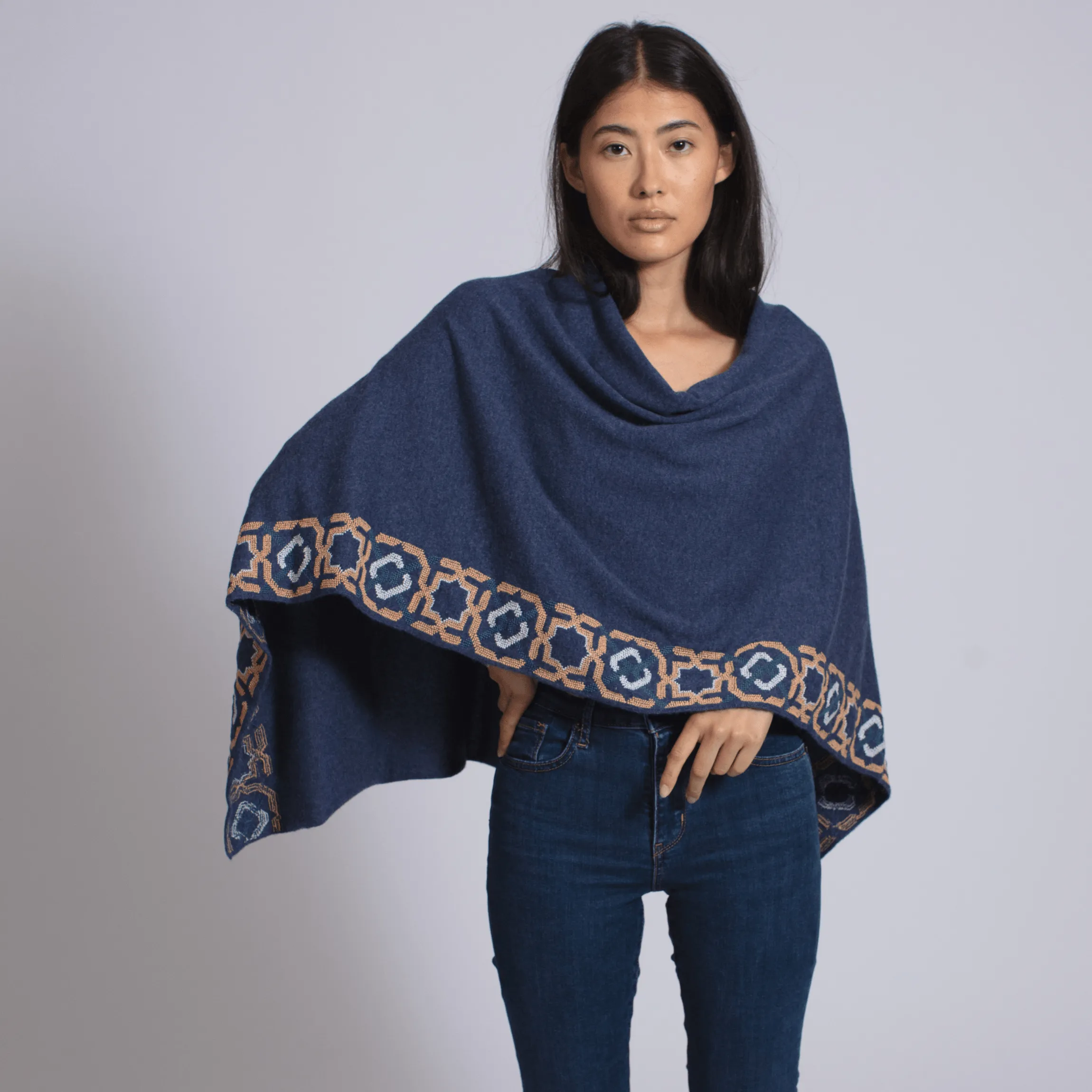 NOTTE BLUE CASHMERE PONCHO