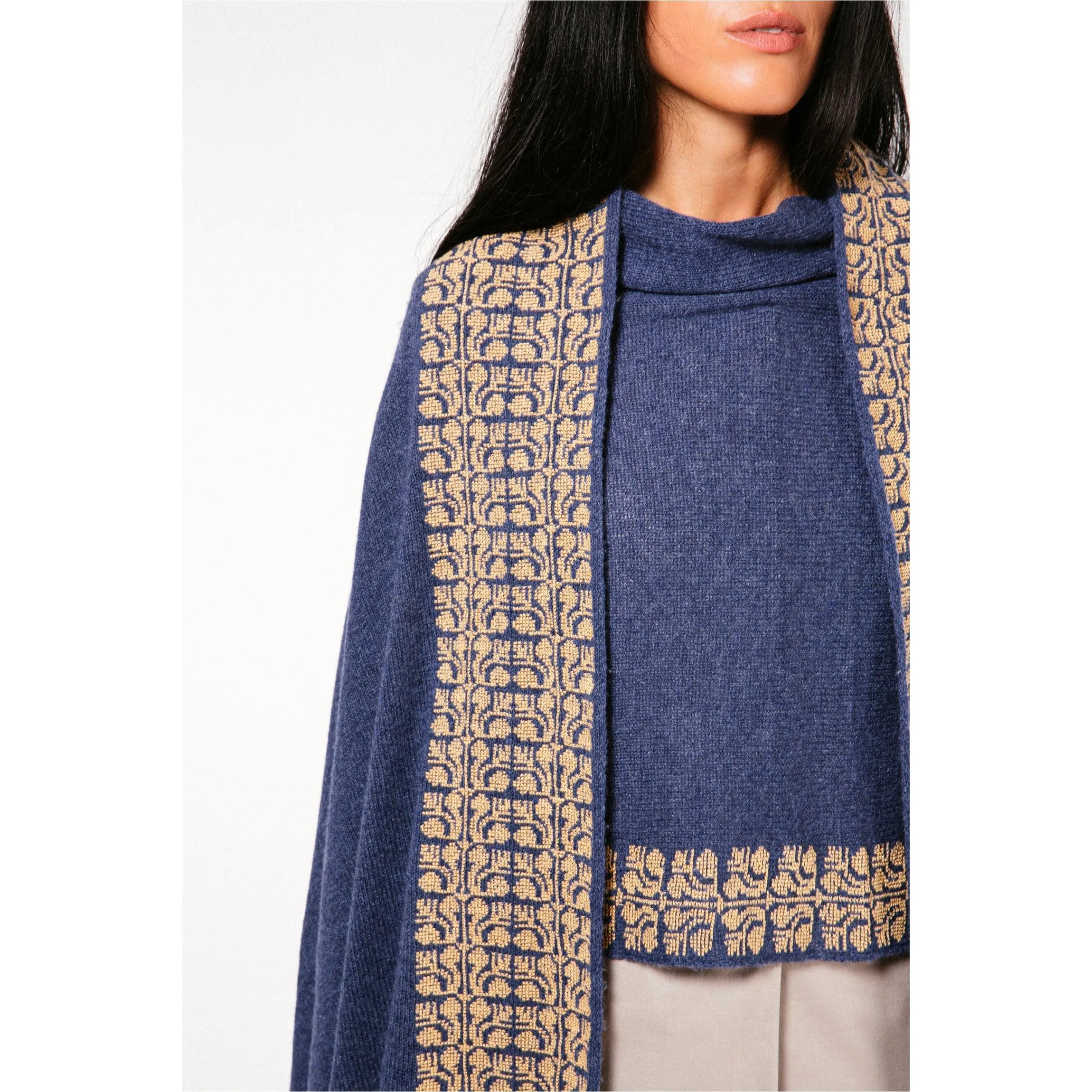 NOTTE BLUE CASHMERE PONCHO