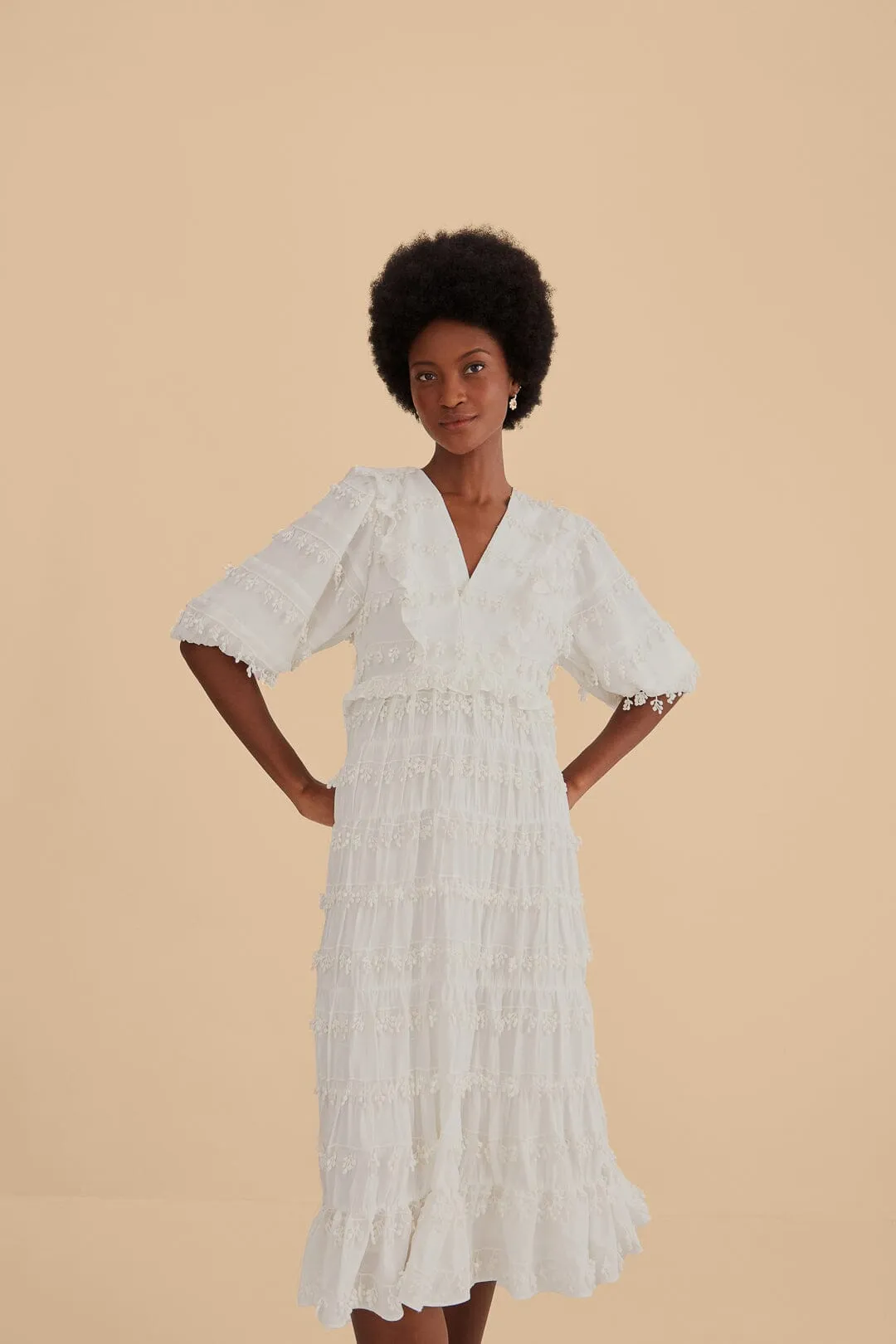 Off-White Ruffle Tassels Midi Dress