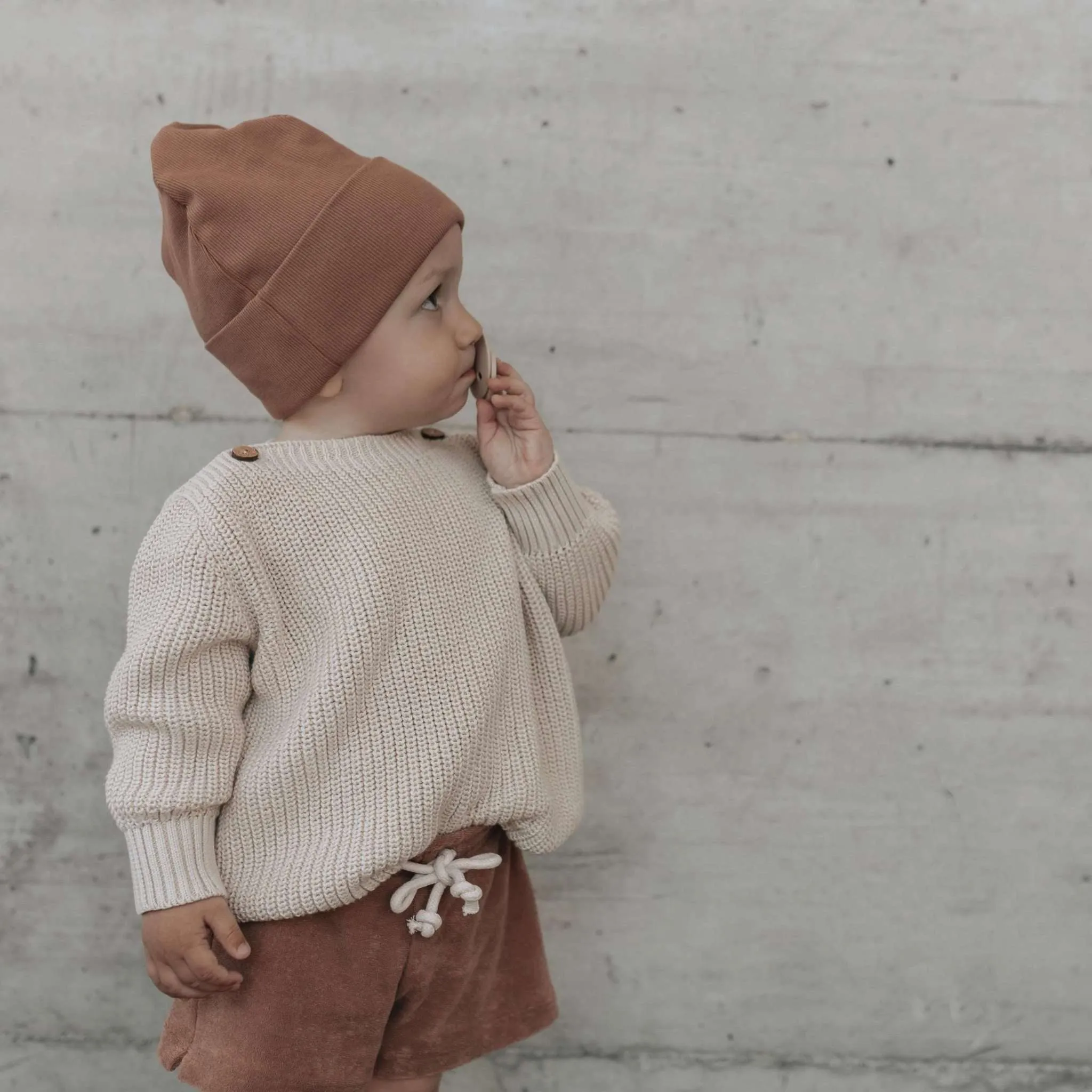 Organic Rib Beanie - Walnut