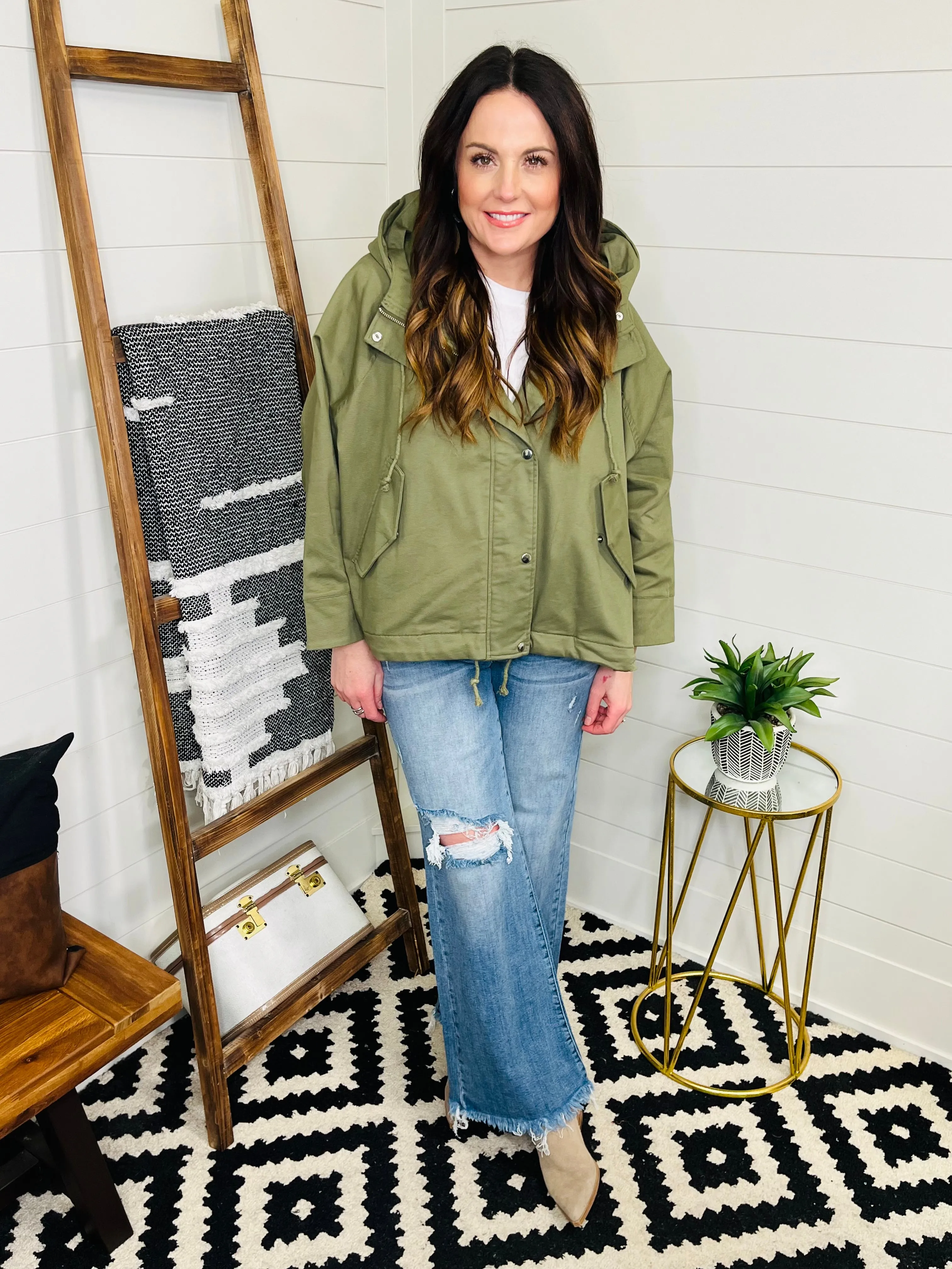 Oversized Olive Hooded Jacket