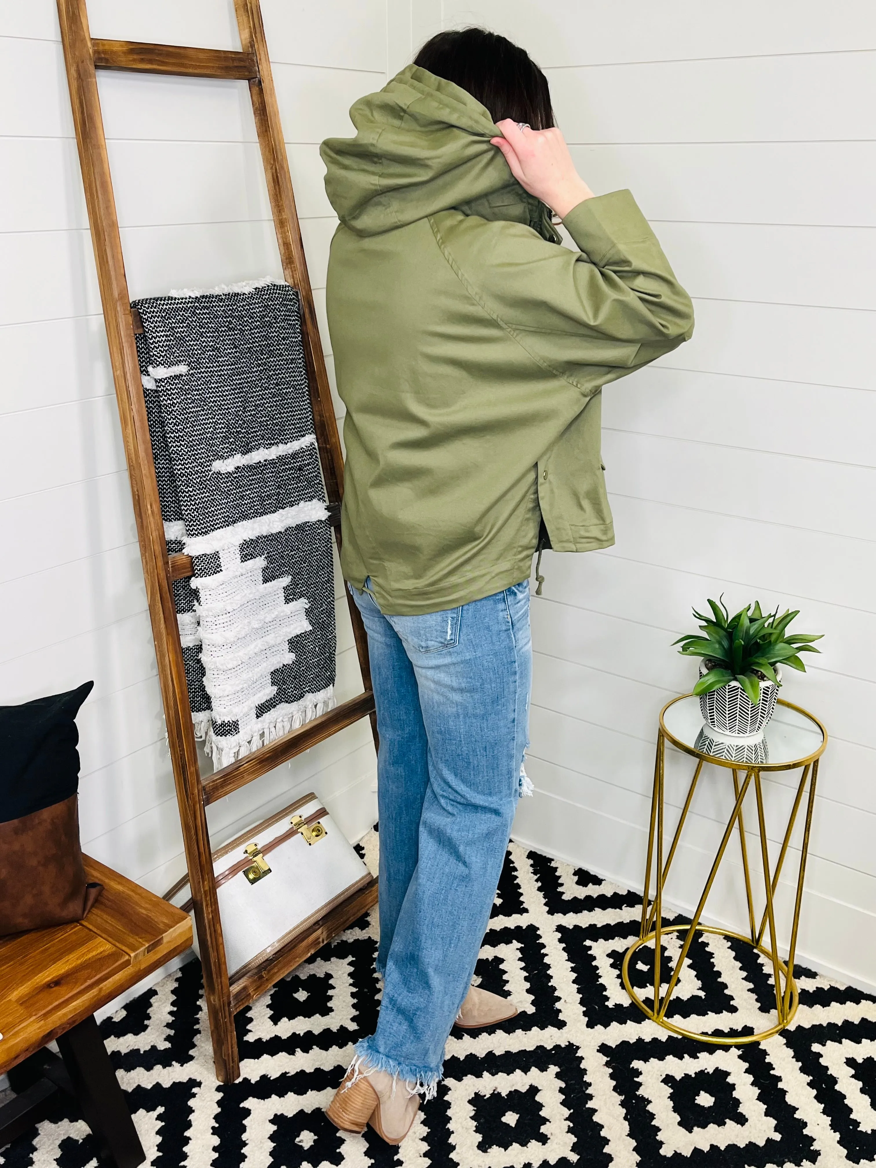 Oversized Olive Hooded Jacket