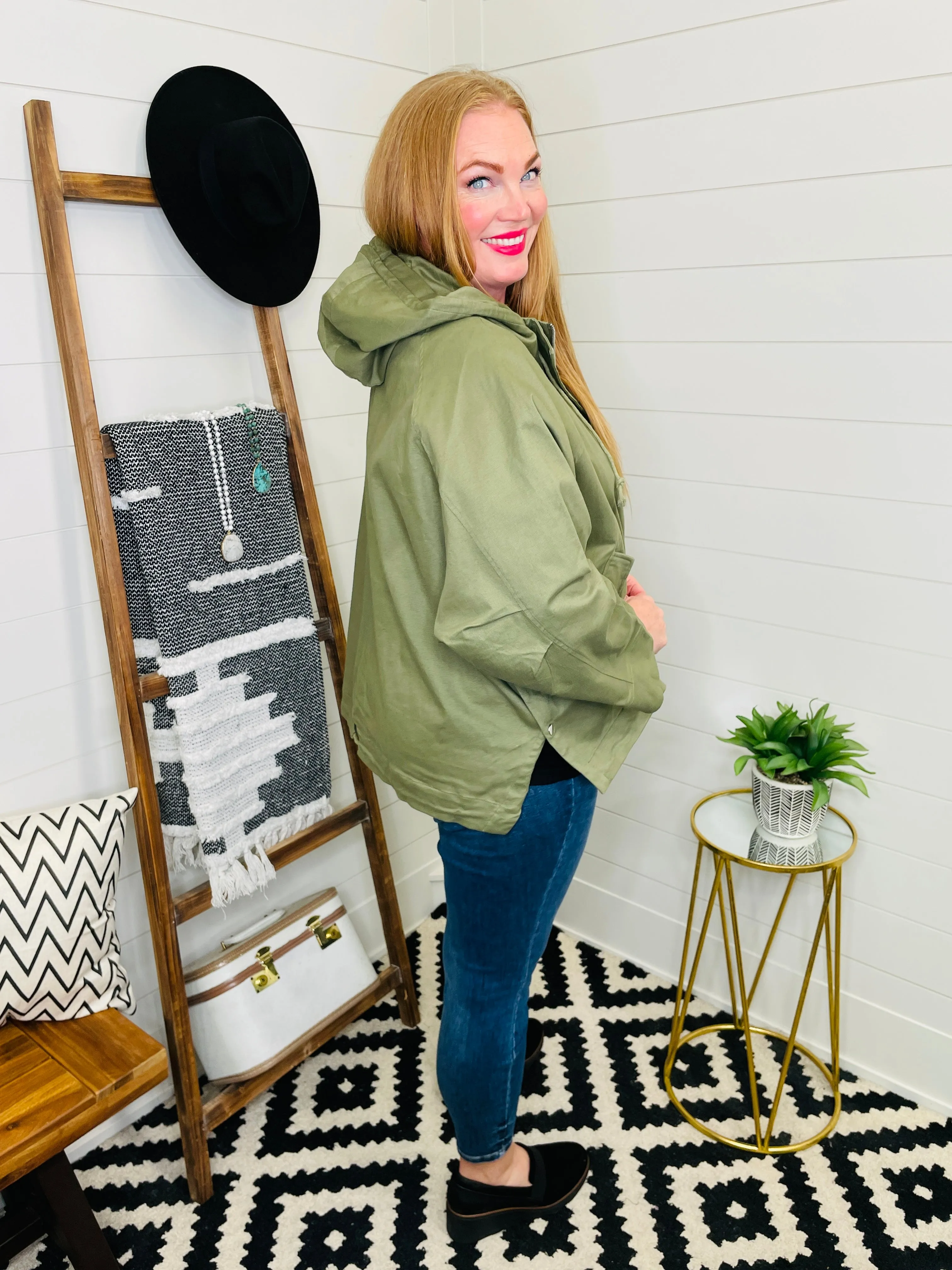 Oversized Olive Hooded Jacket