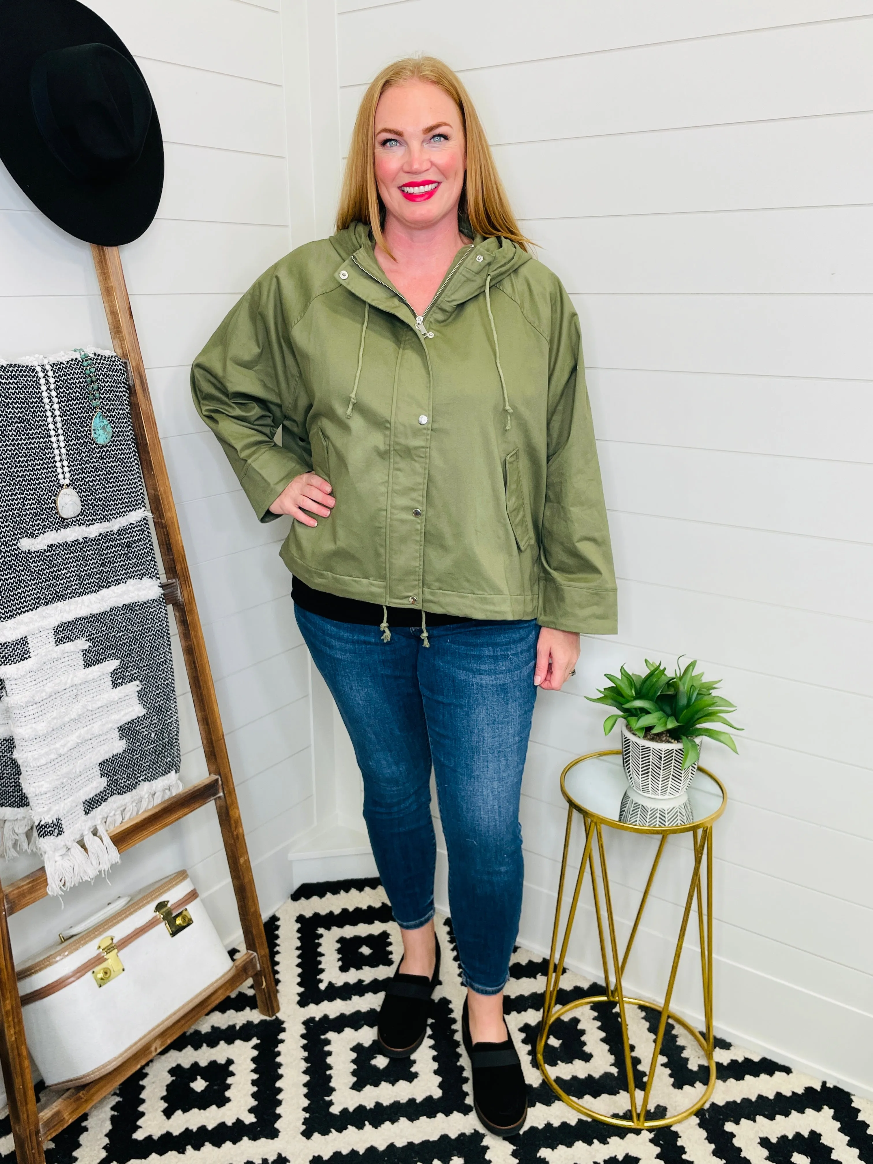 Oversized Olive Hooded Jacket