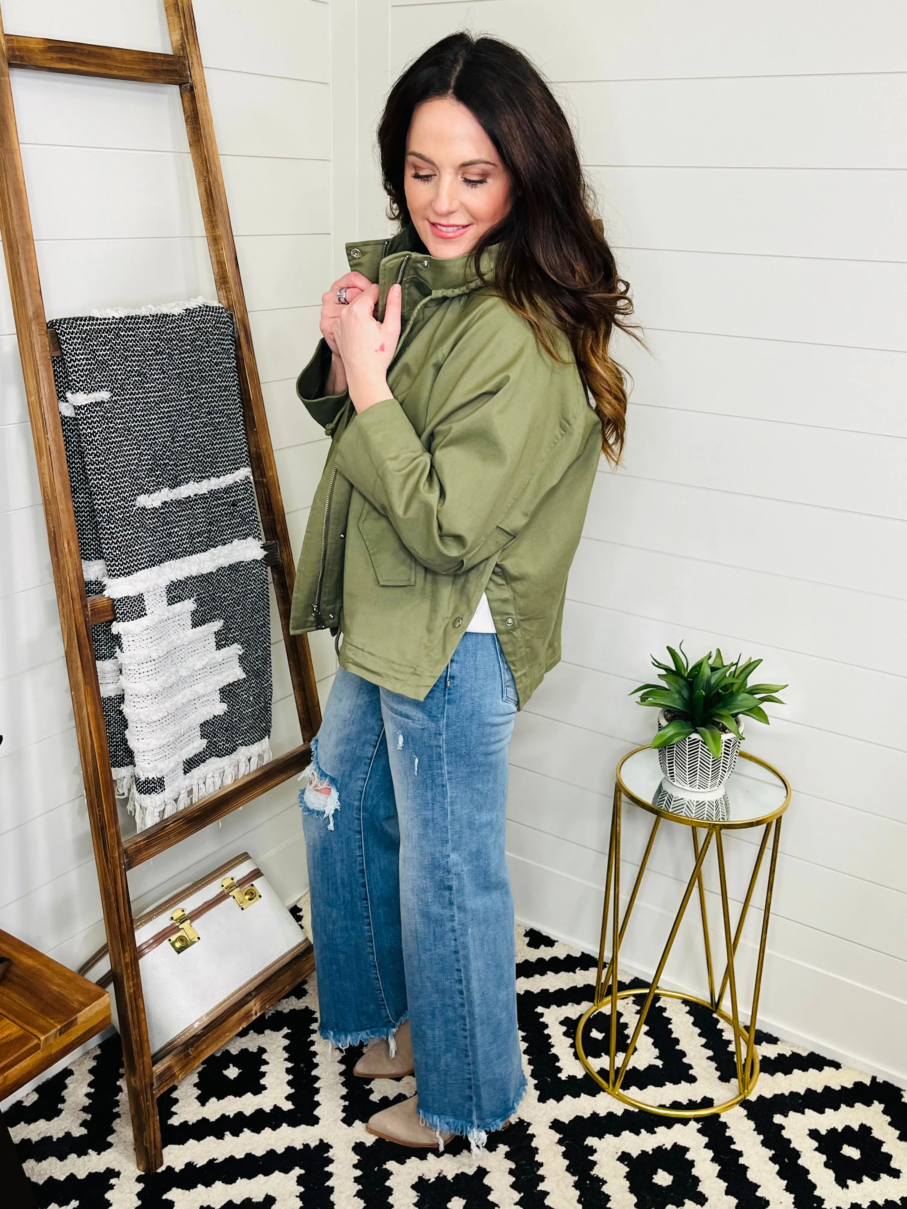 Oversized Olive Hooded Jacket