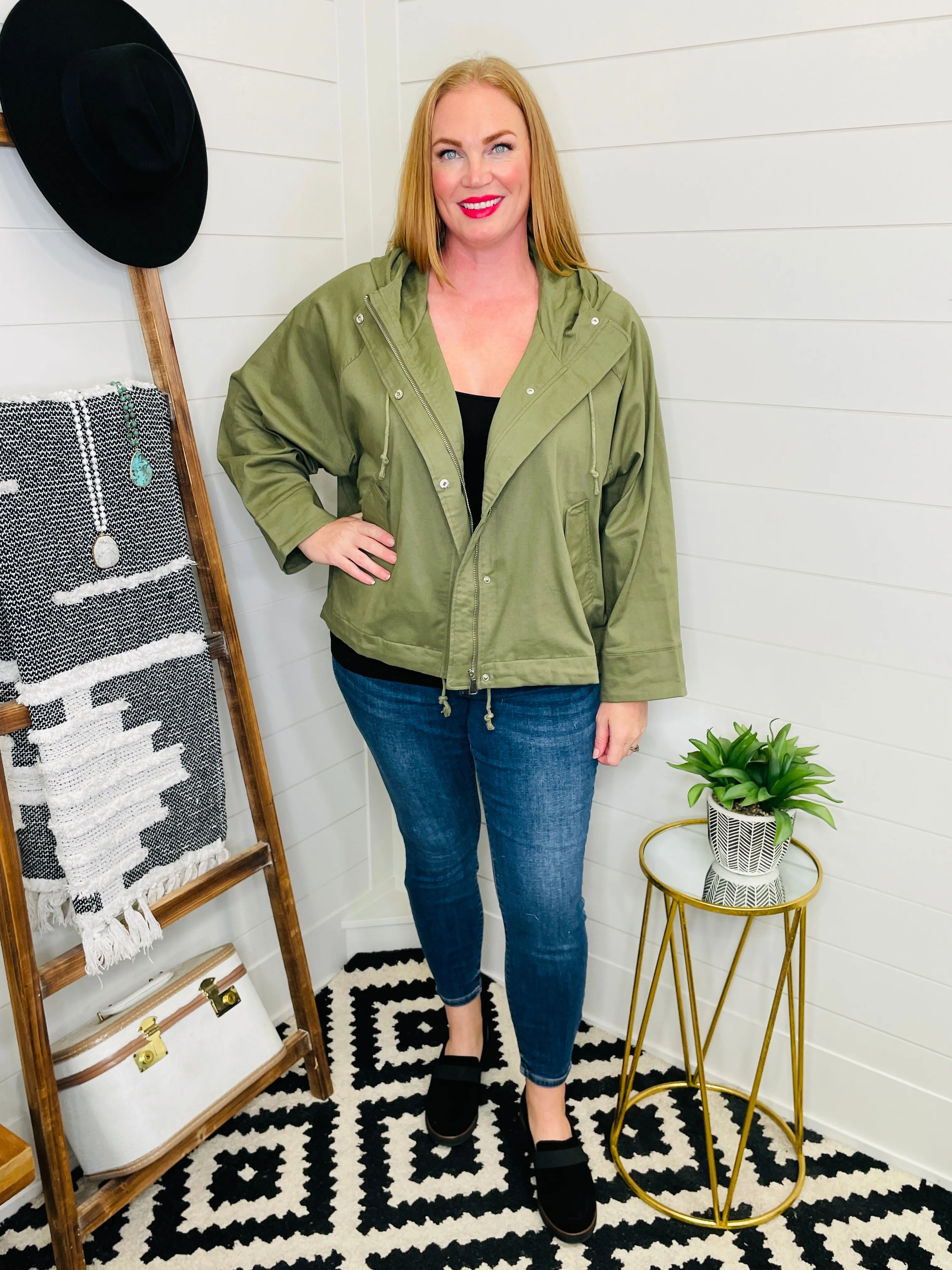 Oversized Olive Hooded Jacket