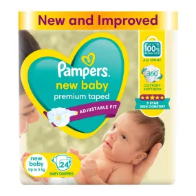 Pampers Active Baby Tape Style Baby Diapers, New Born/Extra Small (NB/XS) Size, 24 Count, Adjustable Fit with 5 star skin protection, Up to 5kg Diapers