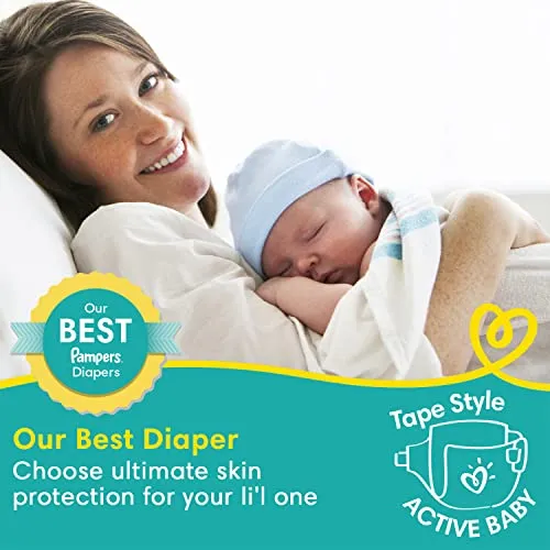 Pampers Active Baby Tape Style Baby Diapers, New Born/Extra Small (NB/XS) Size, 72 Count, Adjustable Fit with 5 star skin protection, Up to 5kg Diapers