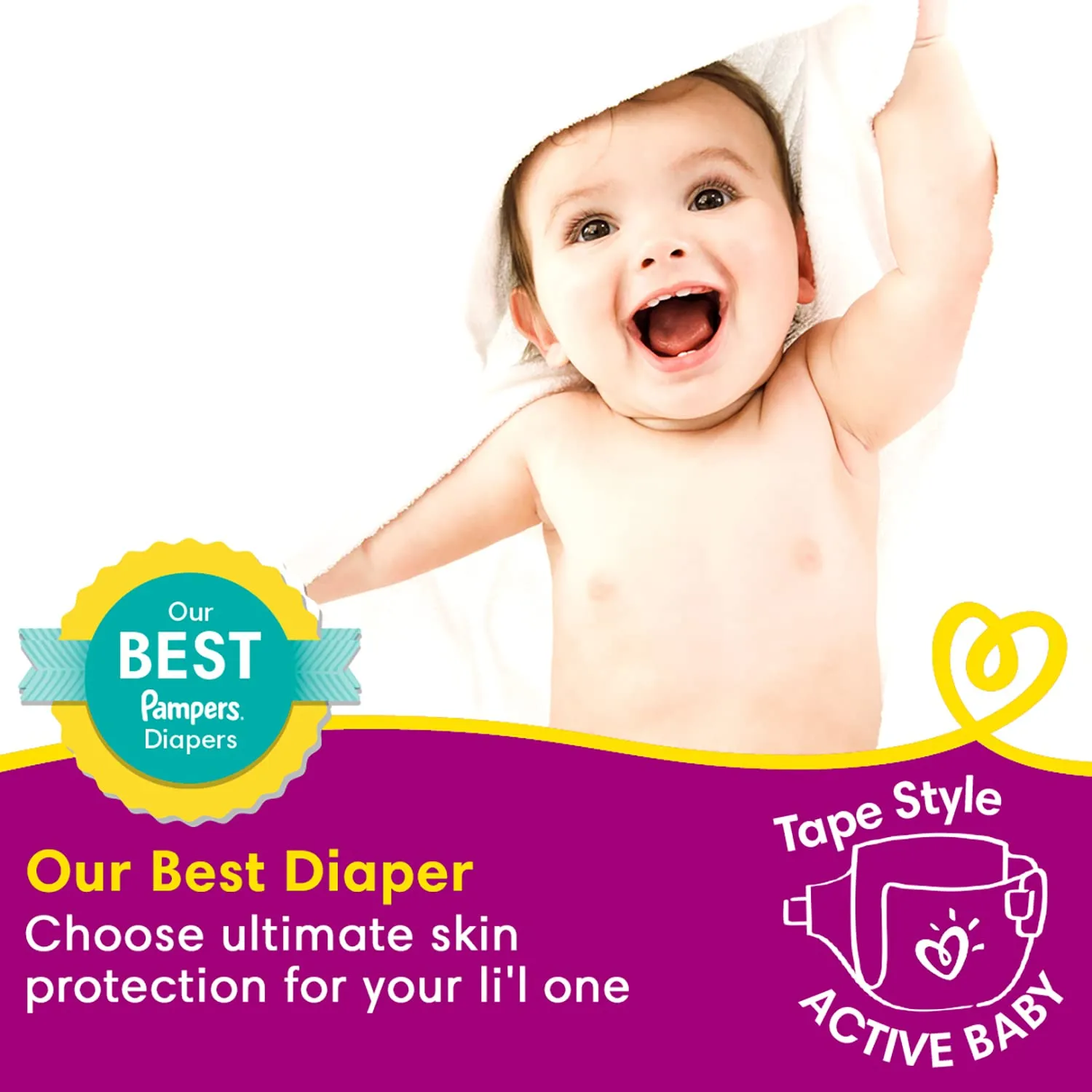 Pampers Active Baby Tape Style Diapers, X-Large (XL) Size, 32 Count, Adjustable Fit with 5 star skin protection, 12 kg Diapers