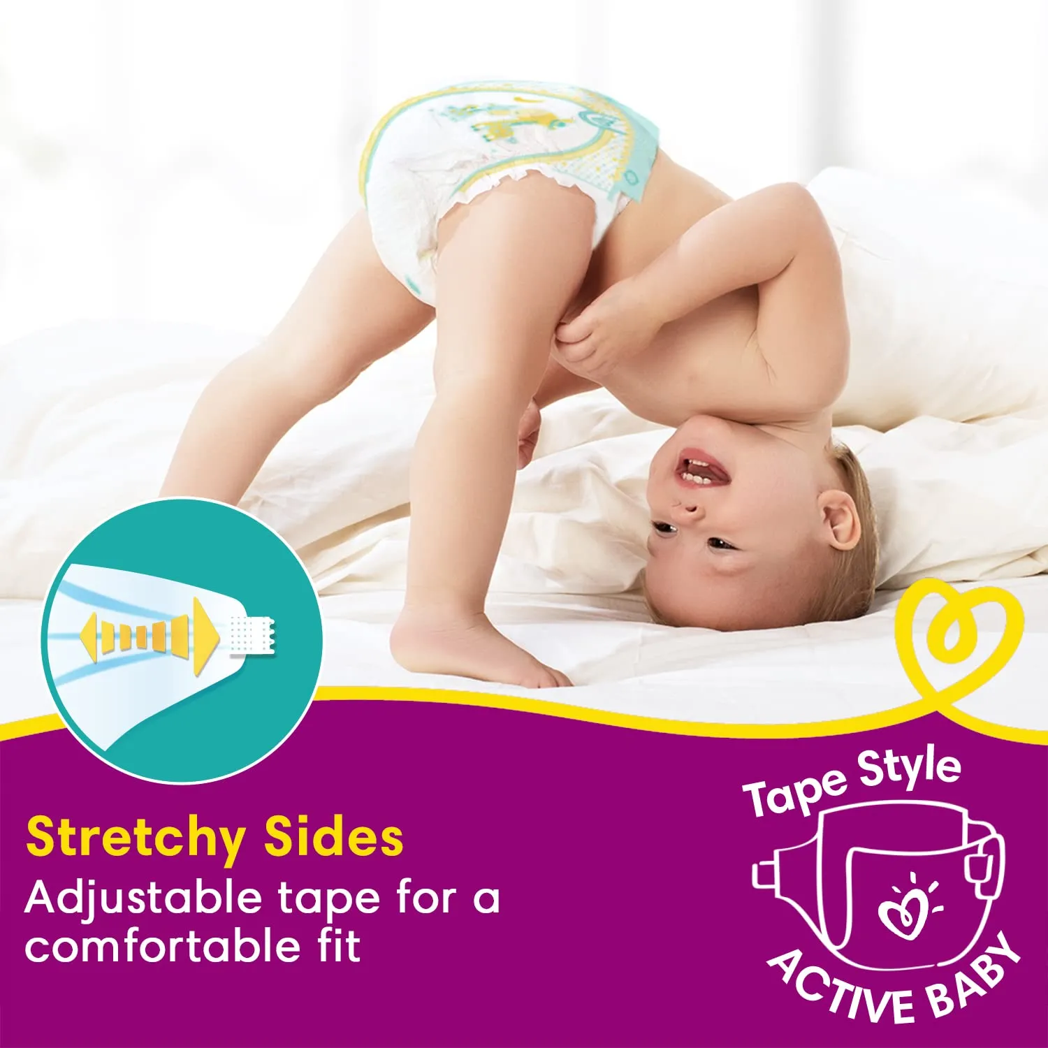 Pampers Active Baby Tape Style Diapers, X-Large (XL) Size, 32 Count, Adjustable Fit with 5 star skin protection, 12 kg Diapers