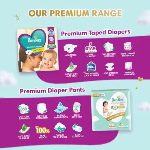 Pampers Active Baby Tape Style Diapers, X-Large (XL) Size, 56 Count, Adjustable Fit with 5 star skin protection, 12 kg Diapers