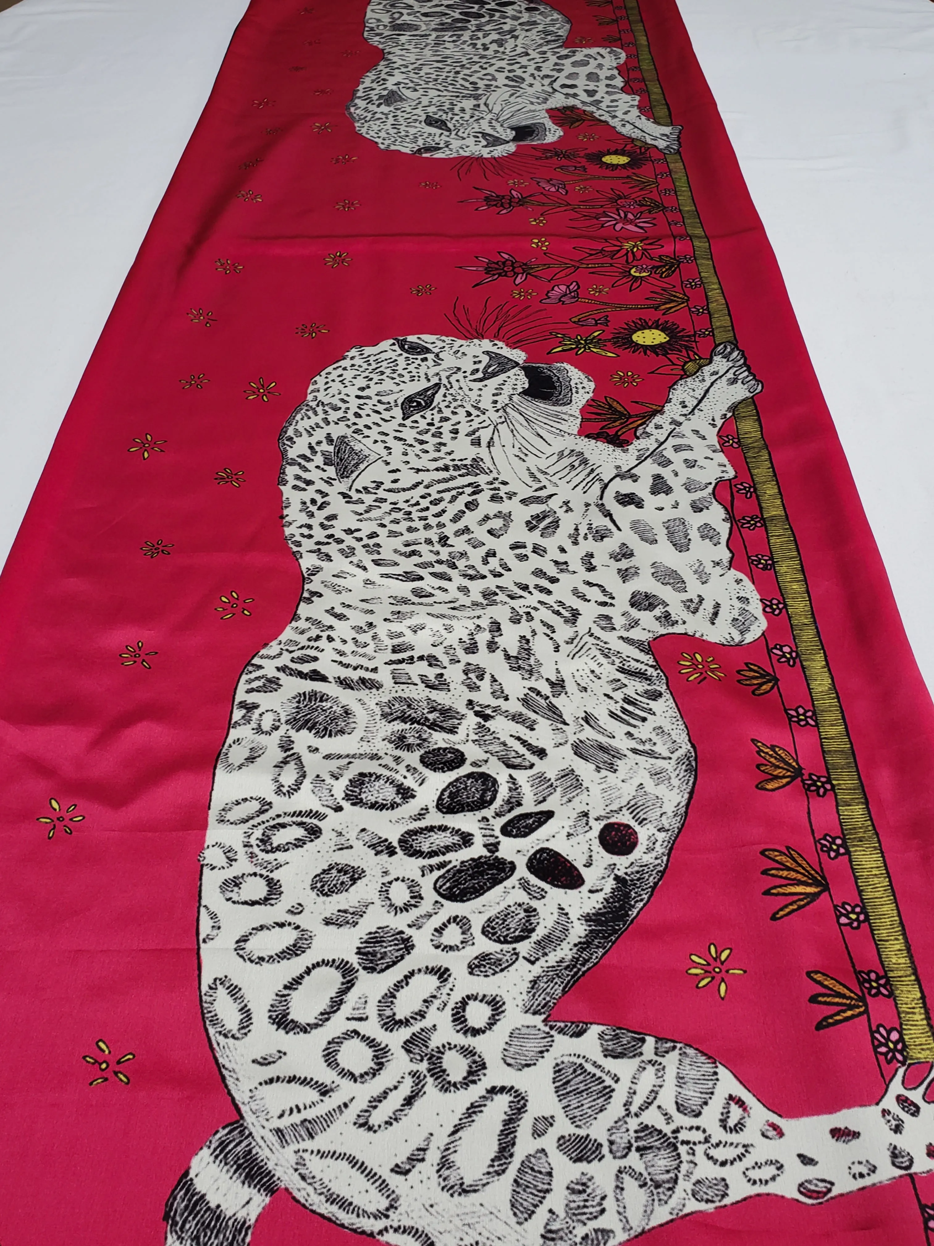 Panthera Pardus Ciscaucasia Silk Scarf Pink