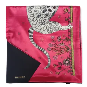 Panthera Pardus Ciscaucasia Silk Scarf Pink