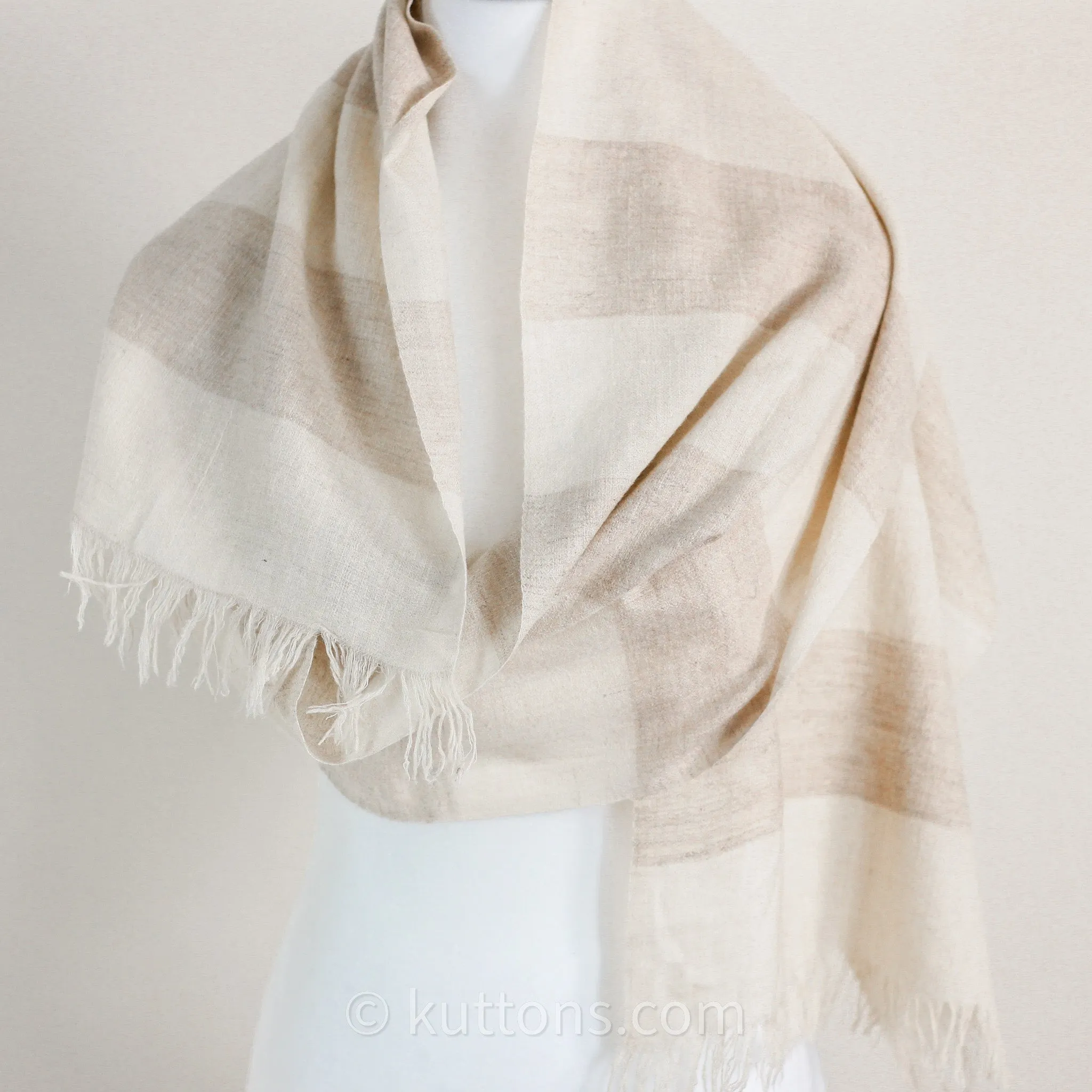 Pashmina Cashmere Scarf - Handspun & Handwoven Featherweight Soft 100% Pashmina Cashmere Stole from Ladakh, Himalayas | Cream, 14x82"