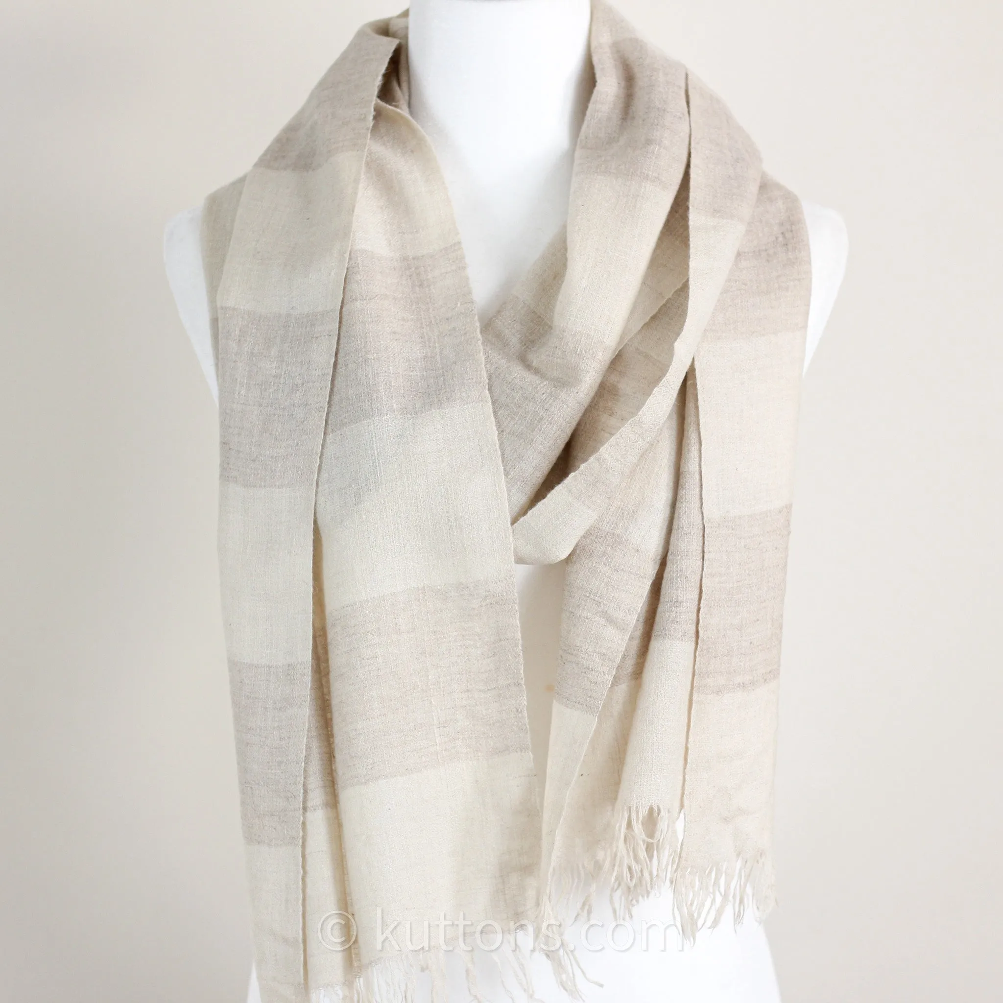 Pashmina Cashmere Scarf - Handspun & Handwoven Featherweight Soft 100% Pashmina Cashmere Stole from Ladakh, Himalayas | Cream, 14x82"