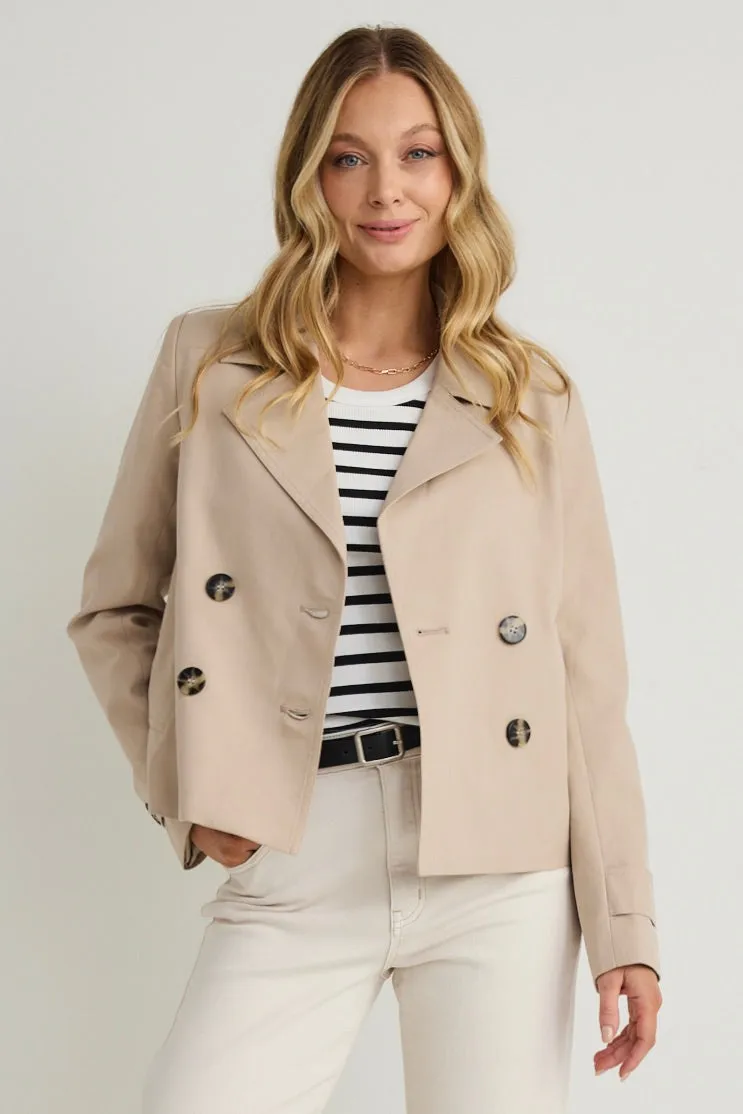 Pathway Taupe Cropped Trench Coat