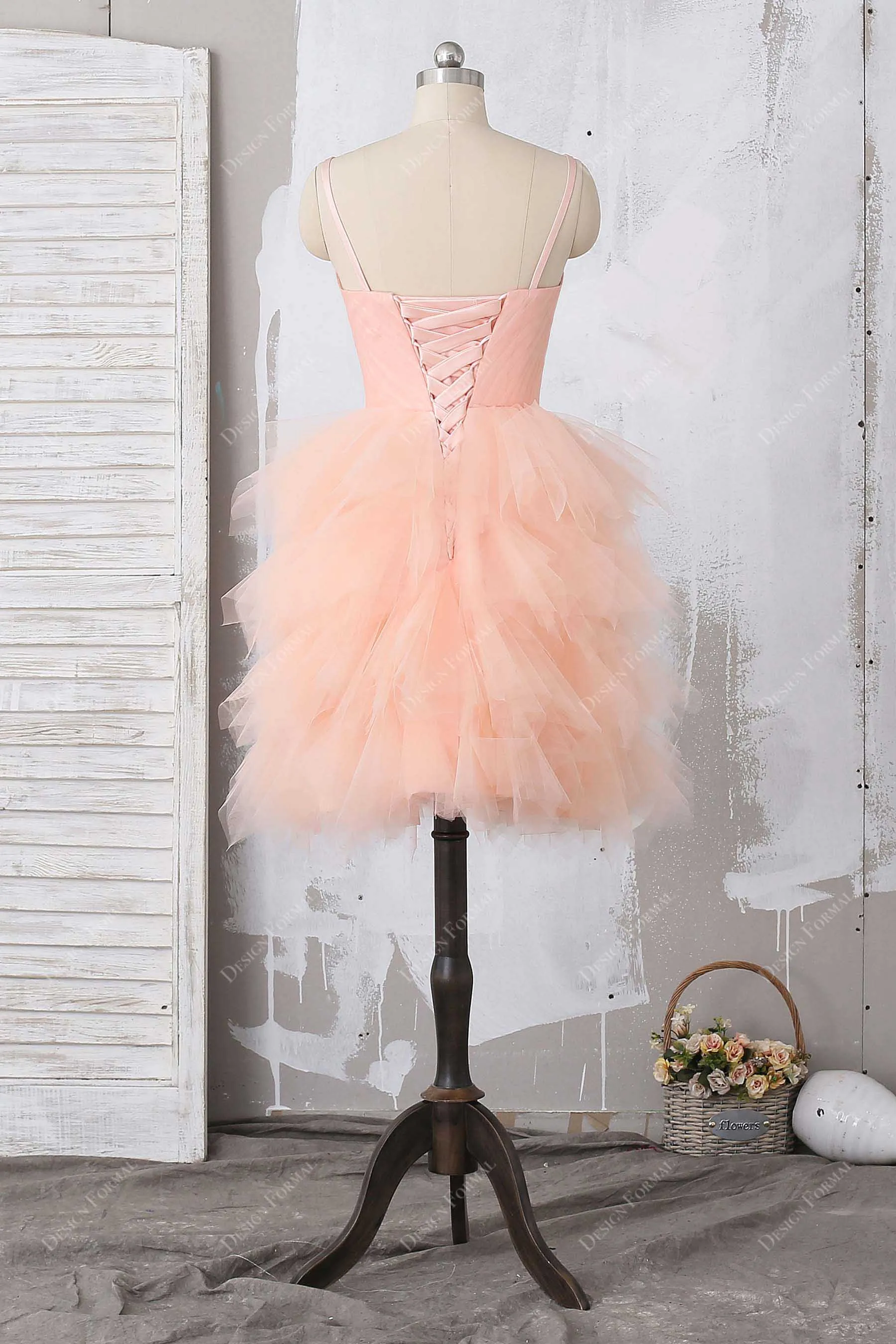 Peach Ruffled Tulle Corset Homecoming Dress