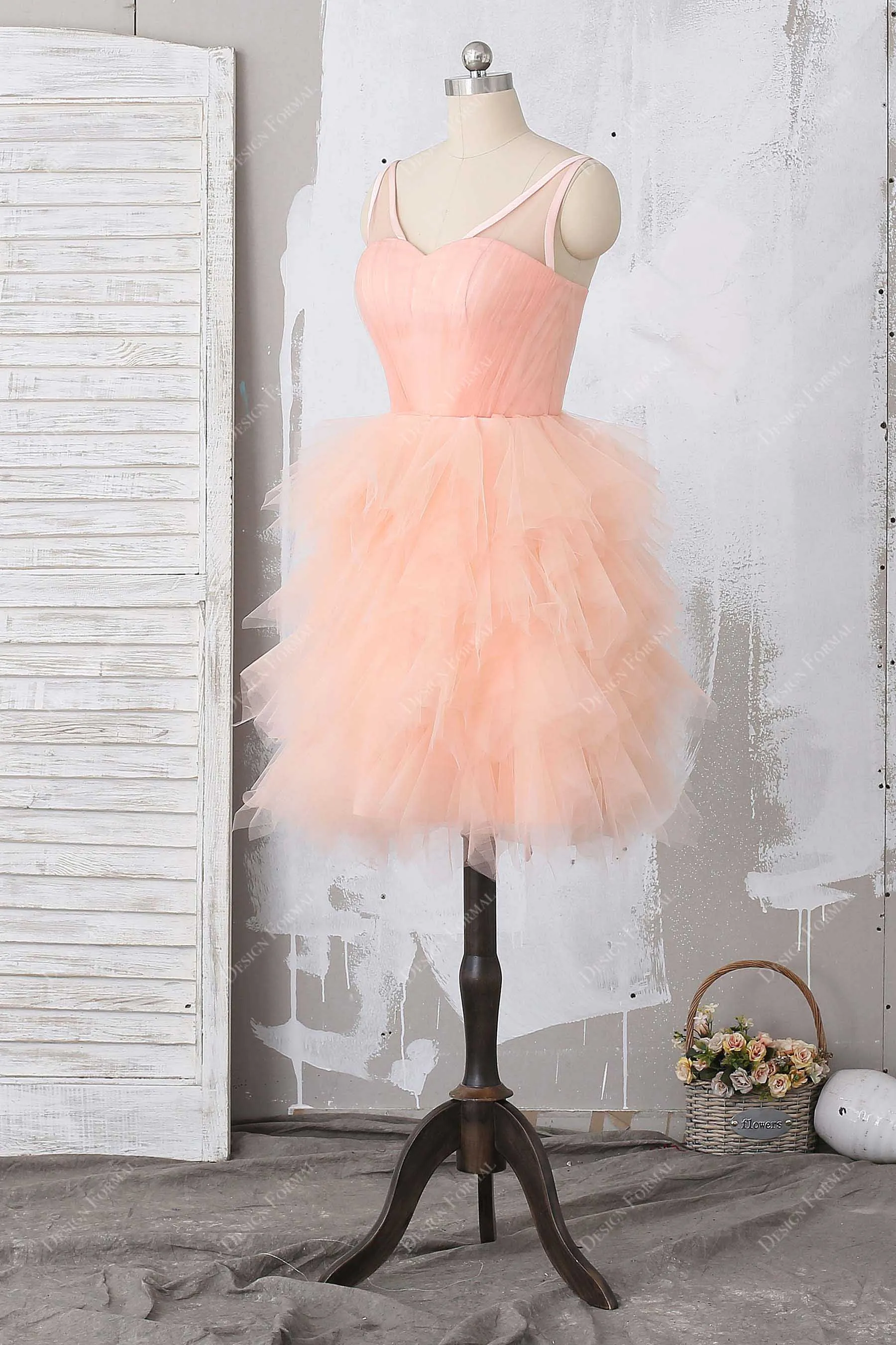 Peach Ruffled Tulle Corset Homecoming Dress