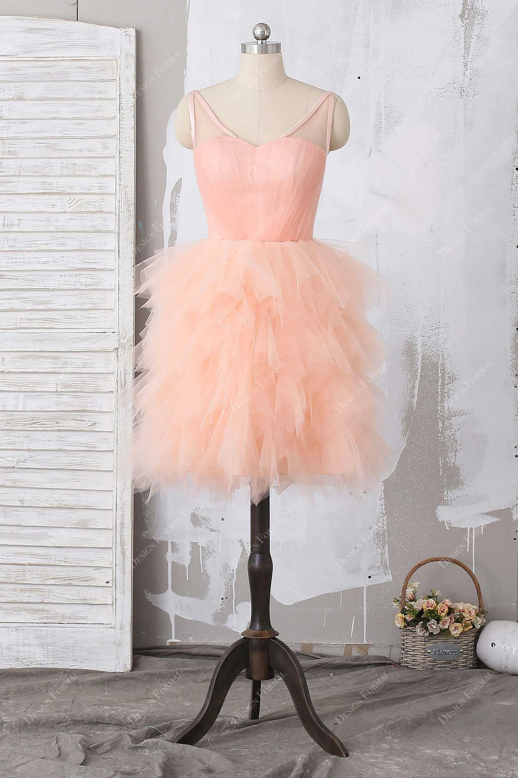 Peach Ruffled Tulle Corset Homecoming Dress