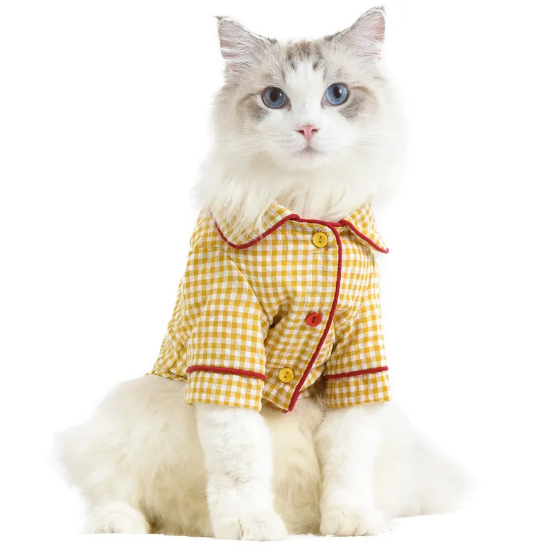 Pet Clothes Cat Clothing Plaid Pajamas Party