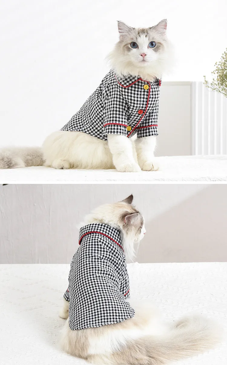 Pet Clothes Cat Clothing Plaid Pajamas Party