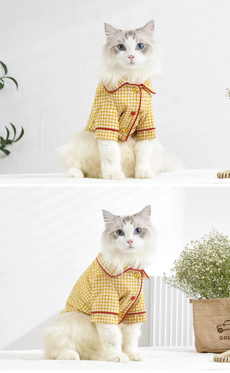 Pet Clothes Cat Clothing Plaid Pajamas Party