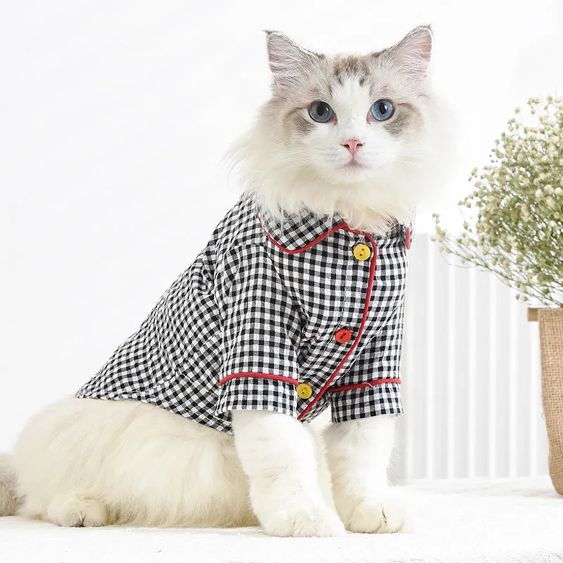 Pet Clothes Cat Clothing Plaid Pajamas Party