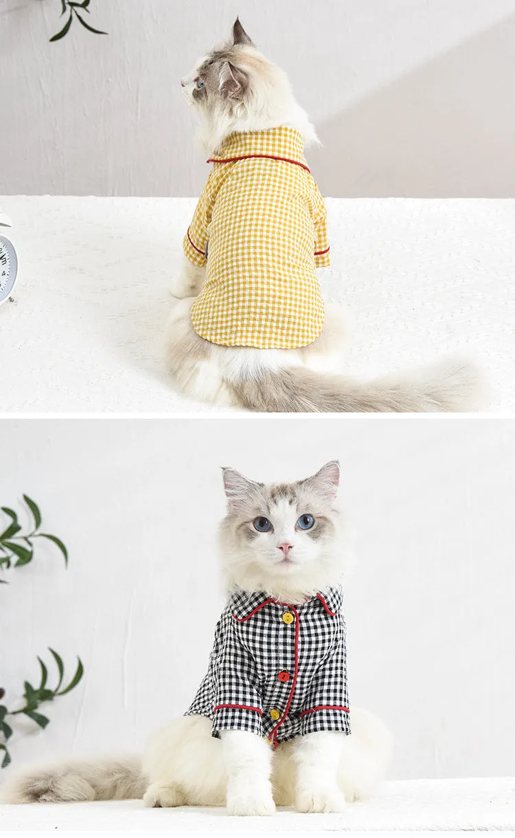 Pet Clothes Cat Clothing Plaid Pajamas Party