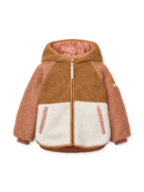 Pink colourblock shearling jacket