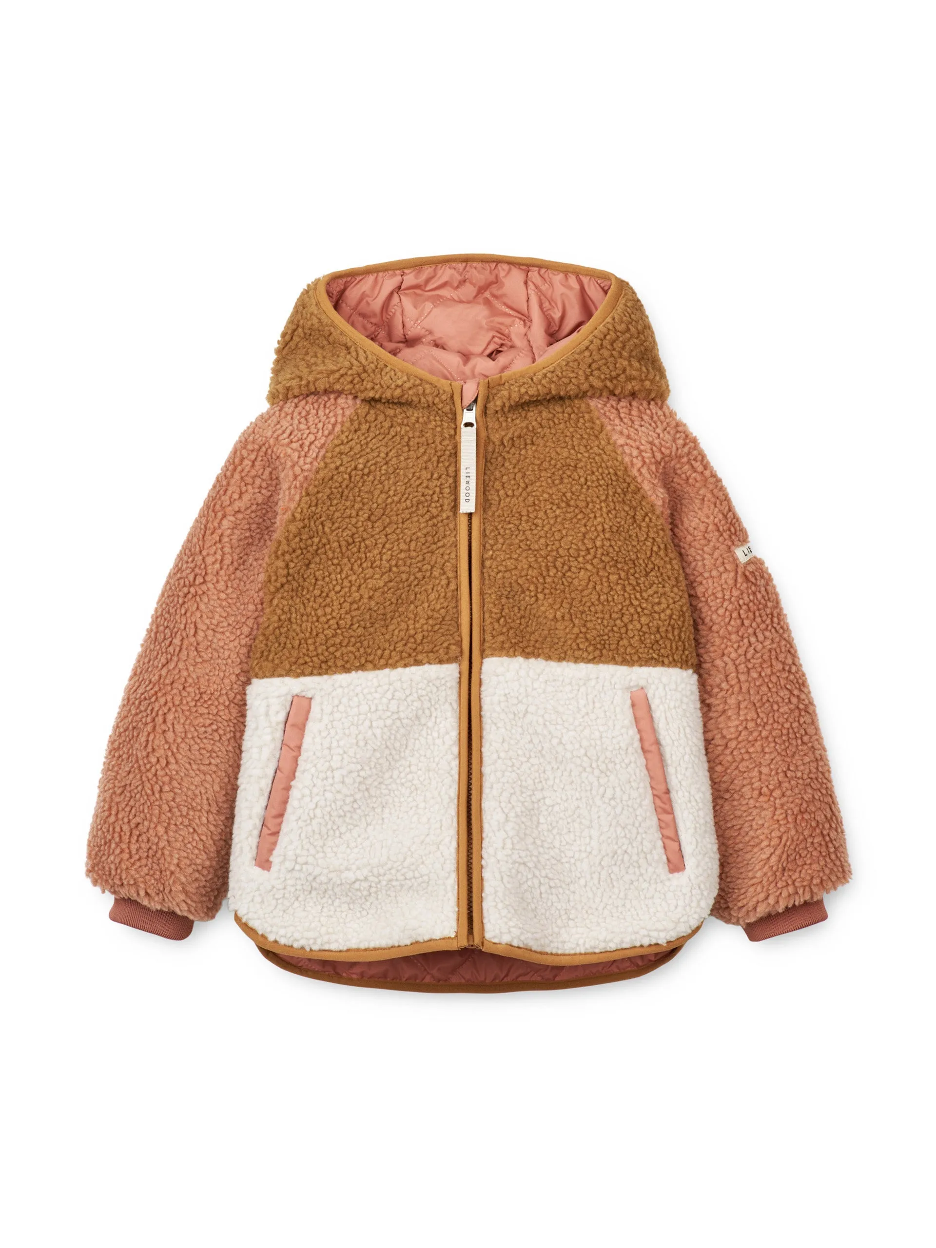 Pink colourblock shearling jacket