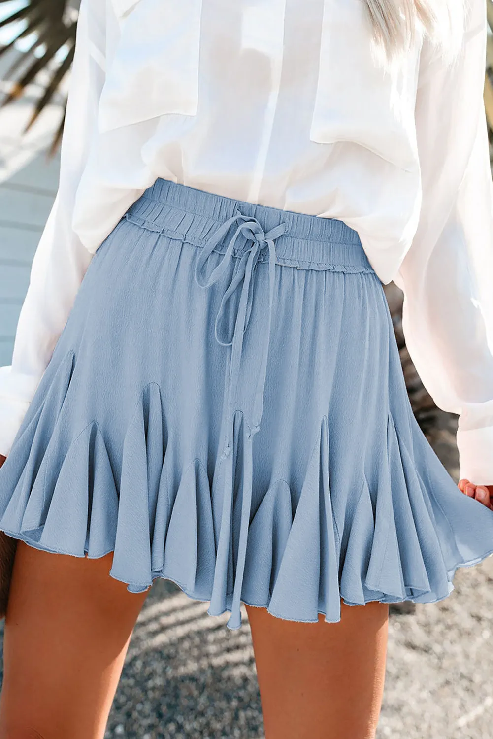 Pink Elastic Waist Pleated Skirt