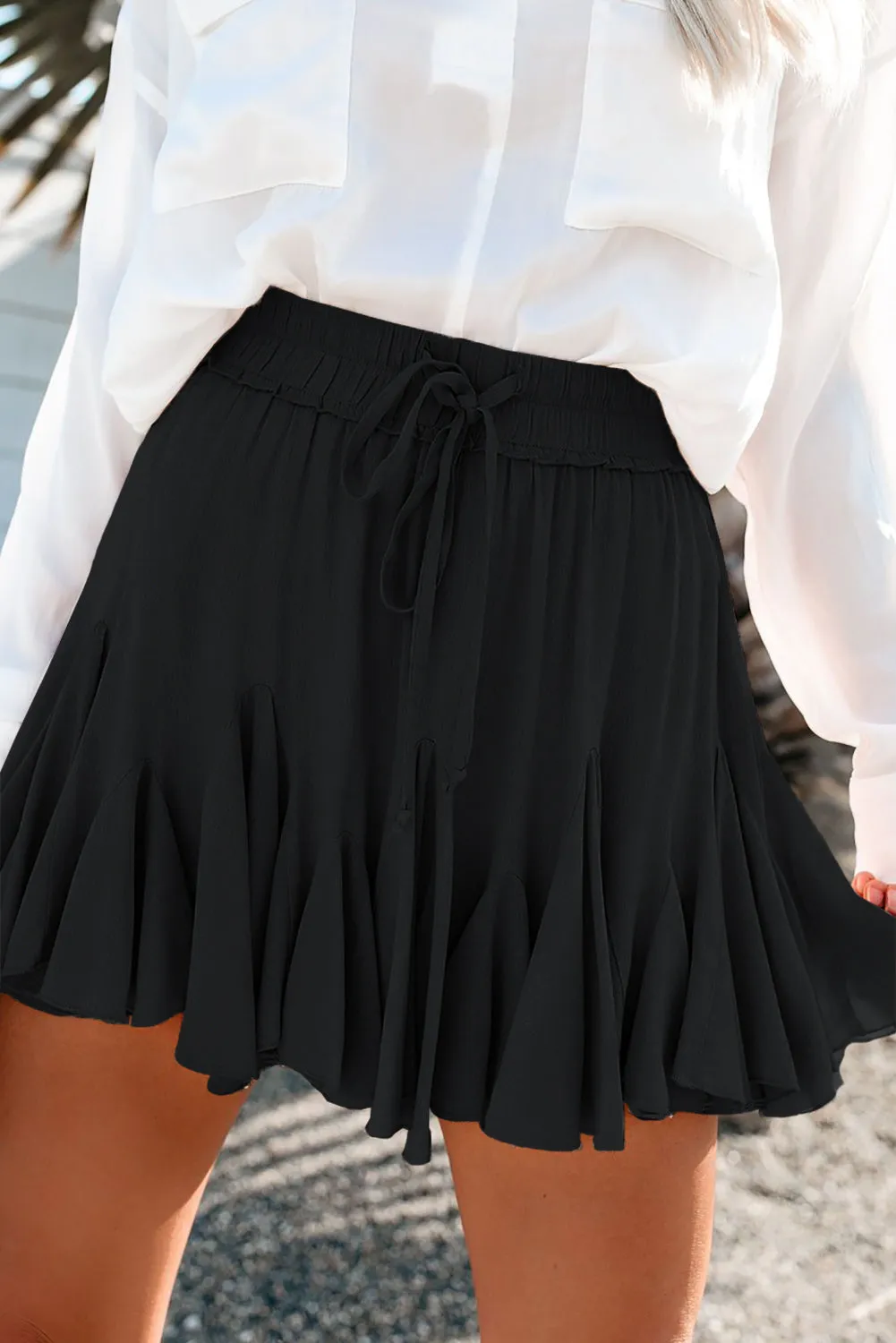 Pink Elastic Waist Pleated Skirt